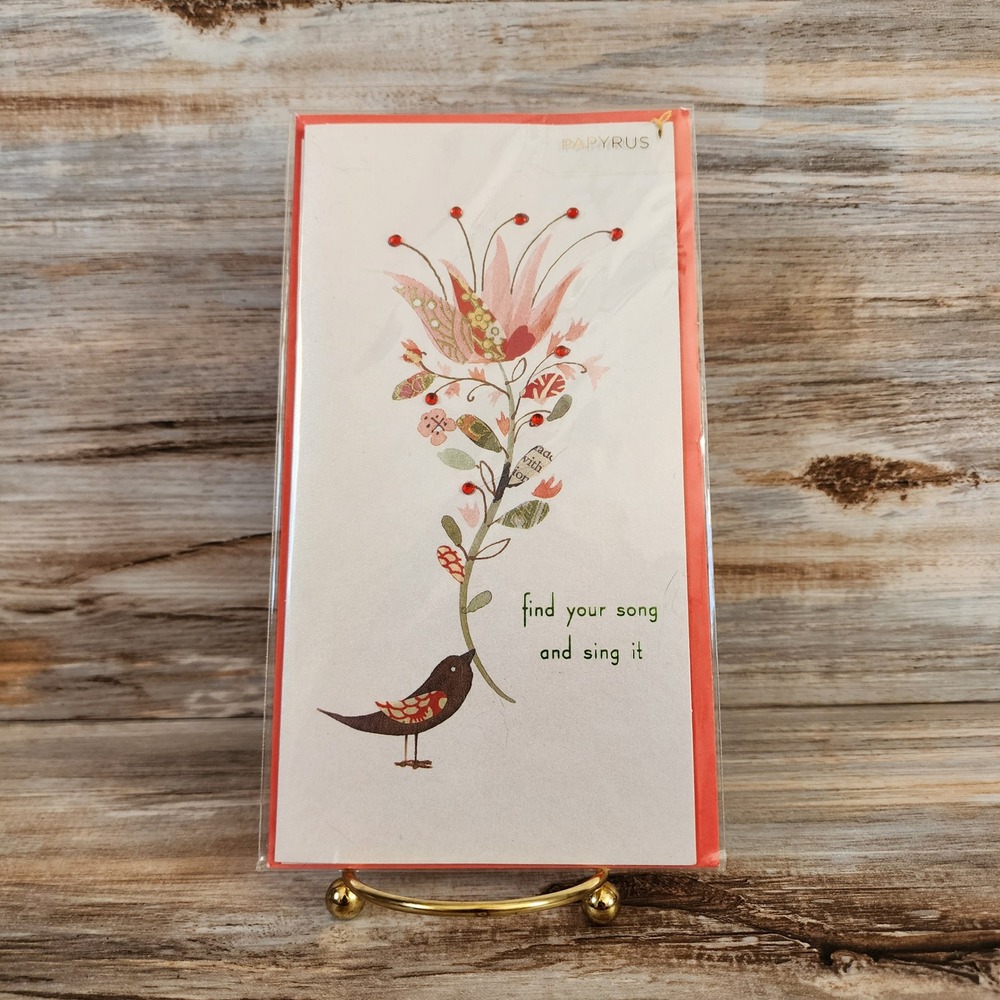 Papyrus Birthday Card Find Your Song and Sing It Bird Floral Gems Anna Walker